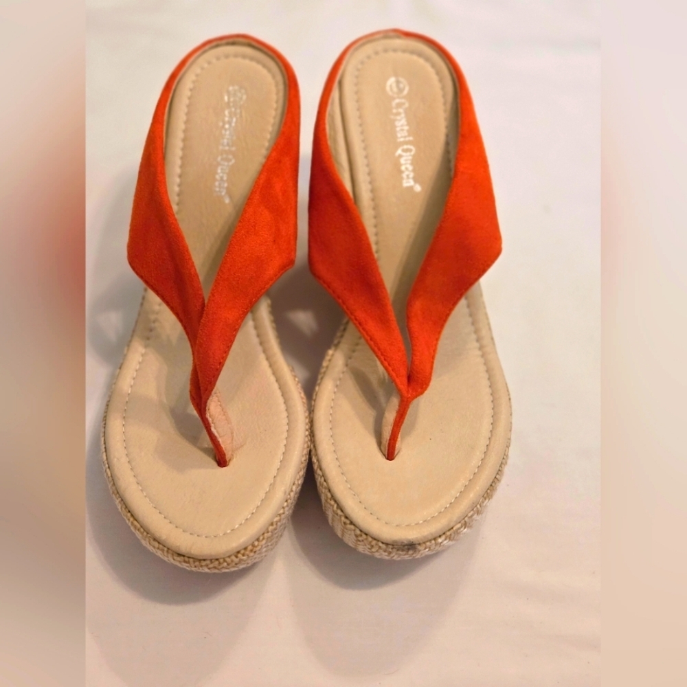 Crystal Queen Orange Women Beach Sandals Platform Wedges Sandals Size 41 ; 10 US